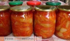 Salotos iš pomidorų, pipirų, morkų ir svogūnų žiemai