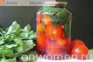 Marinuoti pomidorai su vyšnių slyvomis žiemai