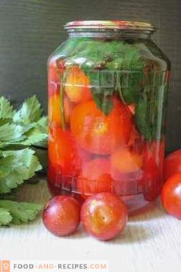 Marinuoti pomidorai su vyšnių slyvomis žiemai