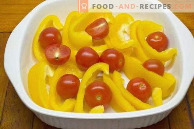 Geltonieji pipirai su vyšnių pomidorais