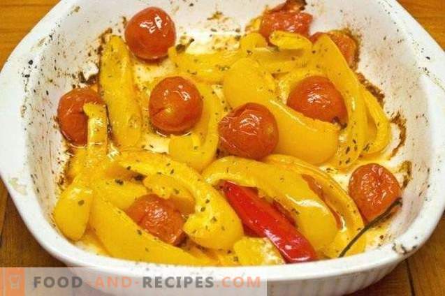 Geltonieji pipirai su vyšnių pomidorais